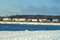 étang bordé de neige blanche