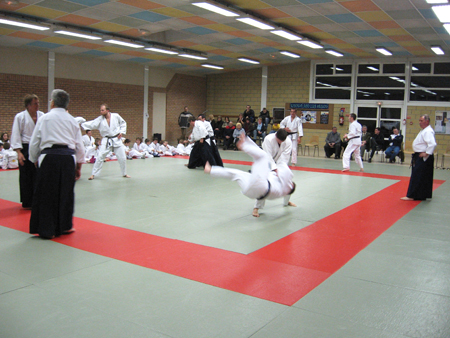 groupe fait du ju-jutsu sur le tatami